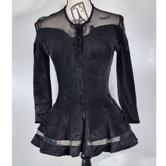 Alexander McQueen Black Velvet Peplum Cardigan Top - Rare Find, Womens Size M - Picture 3 of 9